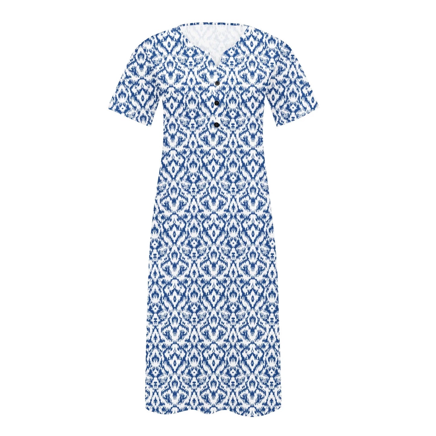 Usmixi Summer Dresses for Women Casual Pocket Button down plus Size Tunic Dresses Elbow-Length V-Neck Camouflage Long Sun Dress Sky Blue XL