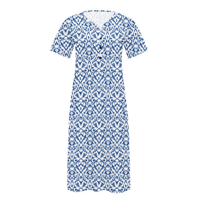 Usmixi Summer Dresses for Women Casual Pocket Button down plus Size Tunic Dresses Elbow-Length V-Neck Camouflage Long Sun Dress Sky Blue XL